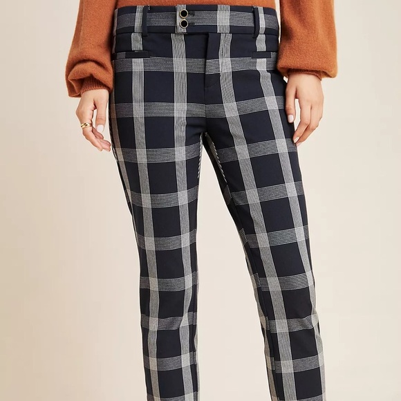 Anthropologie The Essential Slim Windowpane-Check Trousers size 2 - Picture 4 of 9